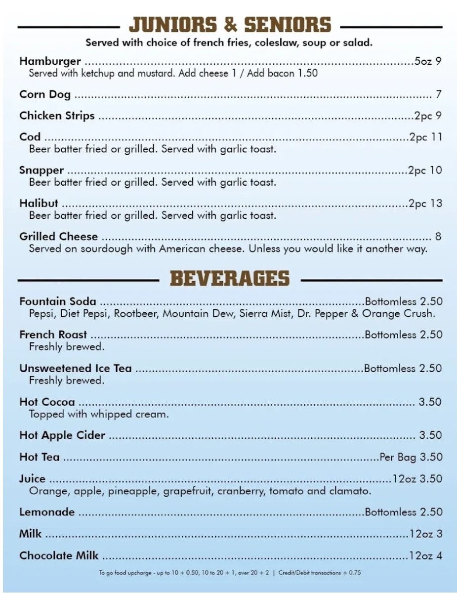 Miller's at the Cove Sports Bar & Grill gluten-free menu