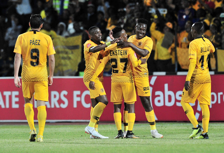 Philani Zulu of Kaizer Chiefs celebrates goal with teammates during the Absa Premiership 2018/19 match between Free State Stars and Kaizer Chief at Goble Park Stadium, Bethlehemon 18 September 2018.