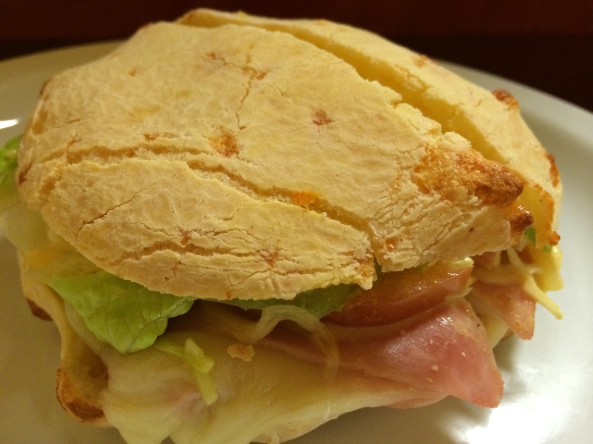 Ham and cheese lettuce tomato mayo, on a gluten-free bun