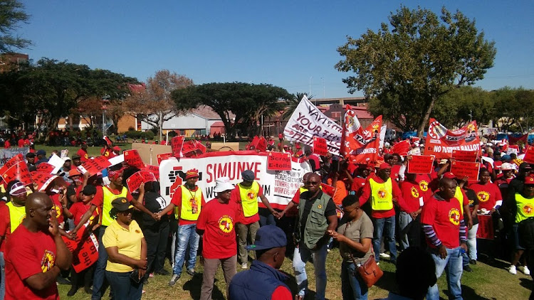 Protesters begin to gather in Newton, downtown Johannesburg ahead of the march against the national minimum wage and the proposed changes in the labour laws.