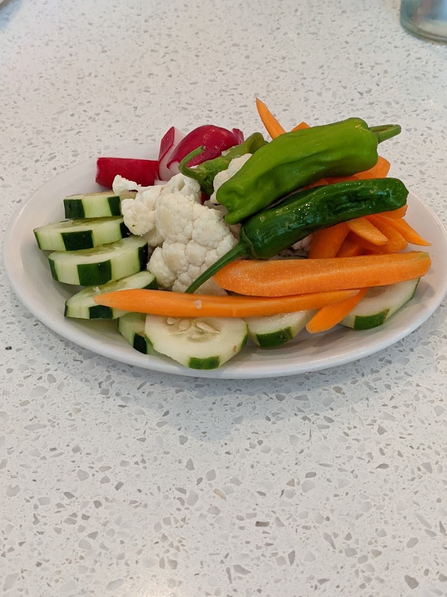 Vegetables served with the dip - pita replacement