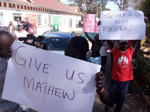 Laikipia North MP Mathew Lempurkel's supporters demand his release in a case of incitement to violence, March 8, 2017. /ELIUD WAITHAKA