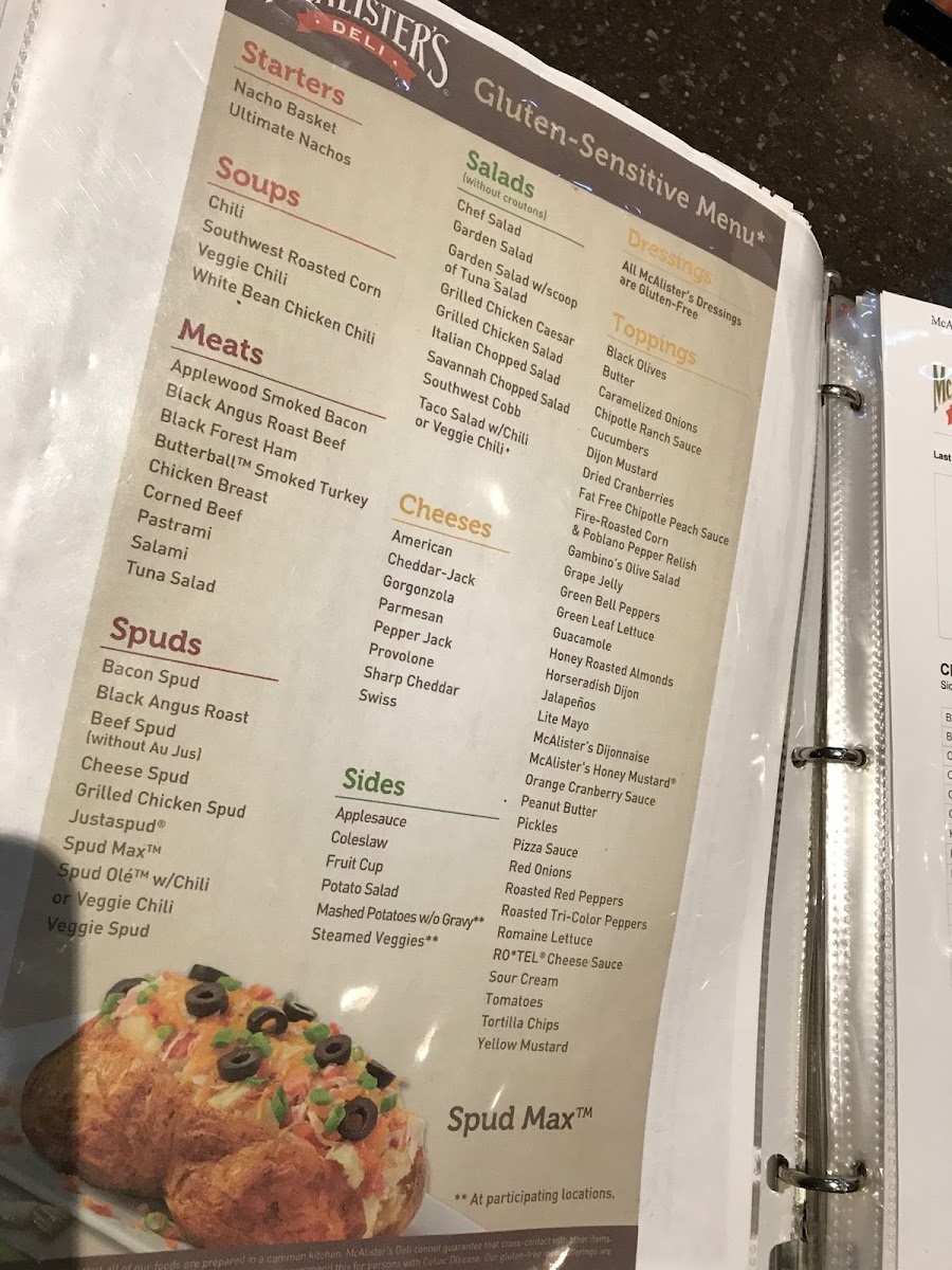 This is their current Gluten Free menu.