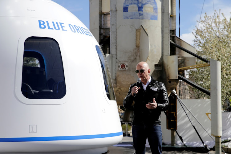 Amazon and Blue Origin founder Jeff Bezos addresses the media in Colorado Springs, Colorado, the US. Picture: REUTERS/ISAIAH J DOWNING