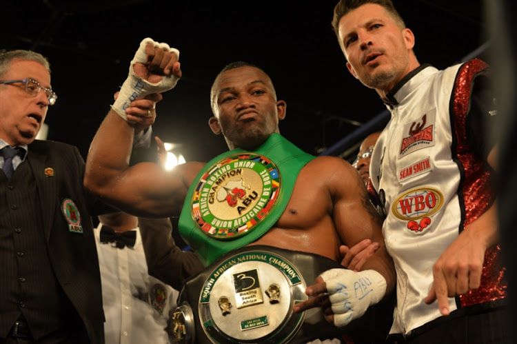 South African boxer Thabiso Mchunu celebrates during the Hurtin' for Certain boxing event at Emperors Palace on June 10, 2017 in Johannesburg, South Africa. Mchunu's promoter Rodney Berman says a win over Ricards Bolotniks of Latvia on June 23 2018 in Johannesburg will reignite the southpaw's ambitions while a loss will be catastrophic given how his career has stuttered in recent years.