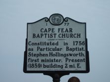 Constituted in 1756 as Particular Baptist. Stephen Hollingsworth, first minister. Present (1859) building 2 mi. E.Plaque via North Carolina Highway Historical Marker Program, and is used with...