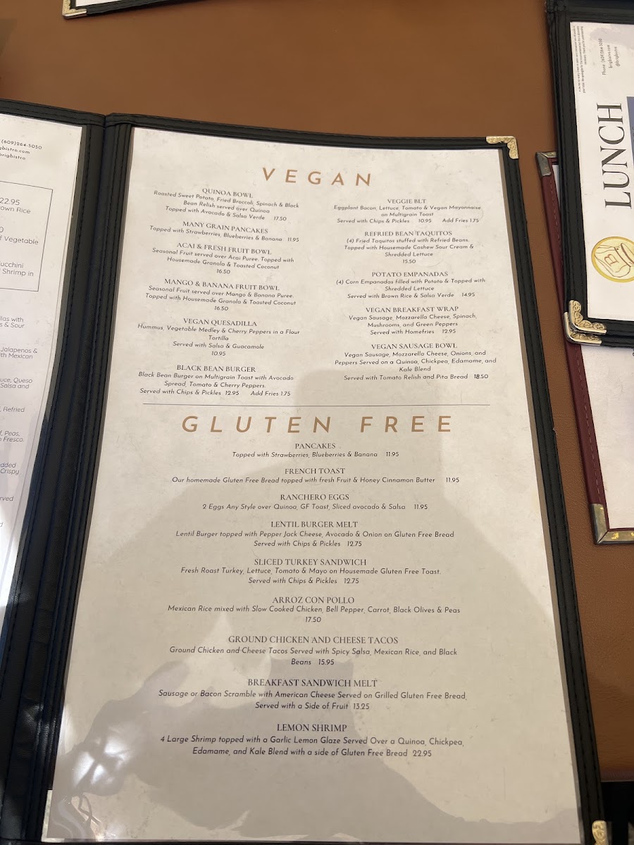 great gluten free menu!
