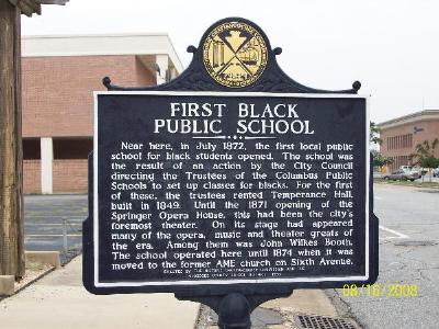 Near here, in July 1872, the first local public school for black students was opened. The school was the result of an action by the City Council directing the Trustees of the Columbus Public...