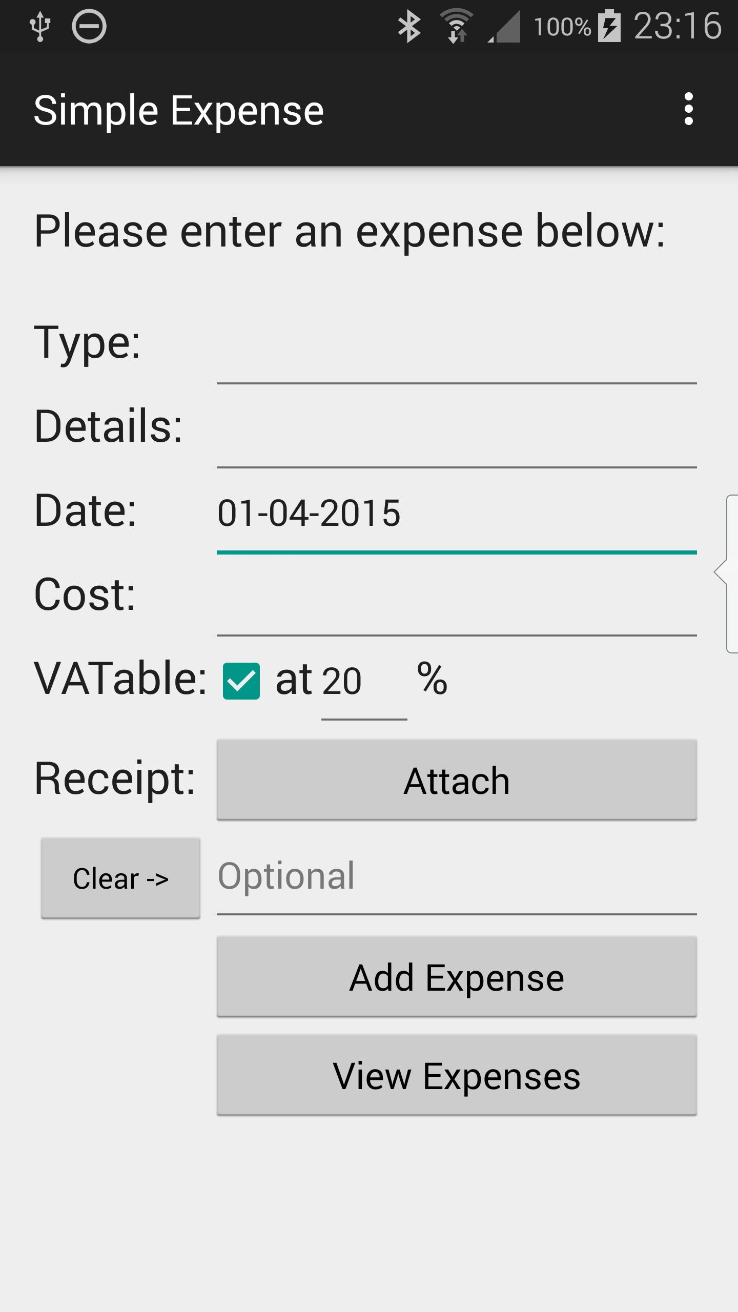 Android application Simple Travel Expense screenshort