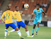 Sbonelo Ngubane of Baroka FC and Sibusiso Vilakazi of Mamelodi Sundowns during the Absa Premiership match between Baroka FC and Mamelodi Sundowns at Peter Mokaba Stadium on November 06, 2019 in Polokwane, South Africa. 