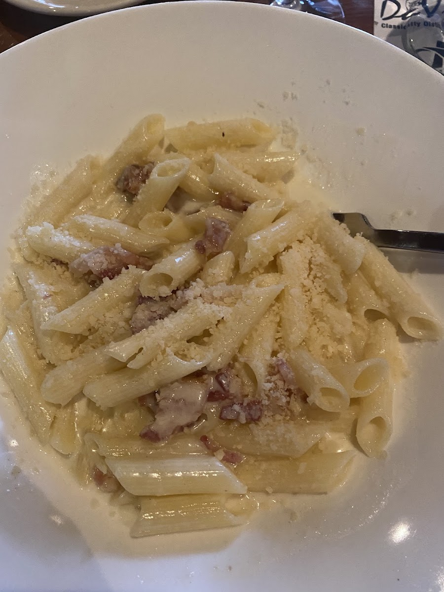 Carbonara with gluten free penne