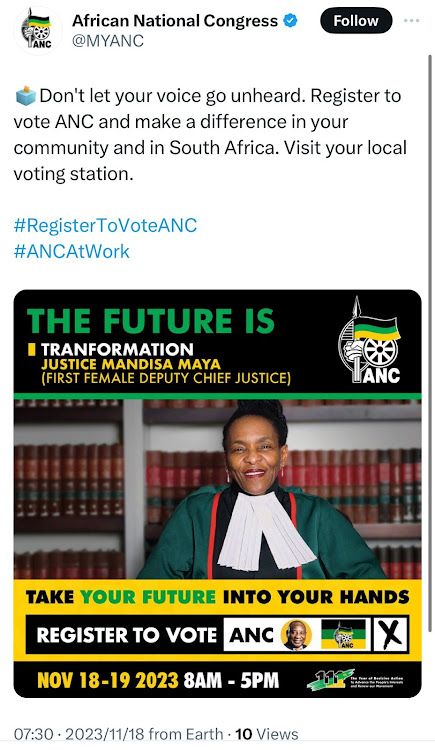 The ANC has deleted an online post where they used an image of deputy chief justice Mandisa Maya on their election campaign poster.