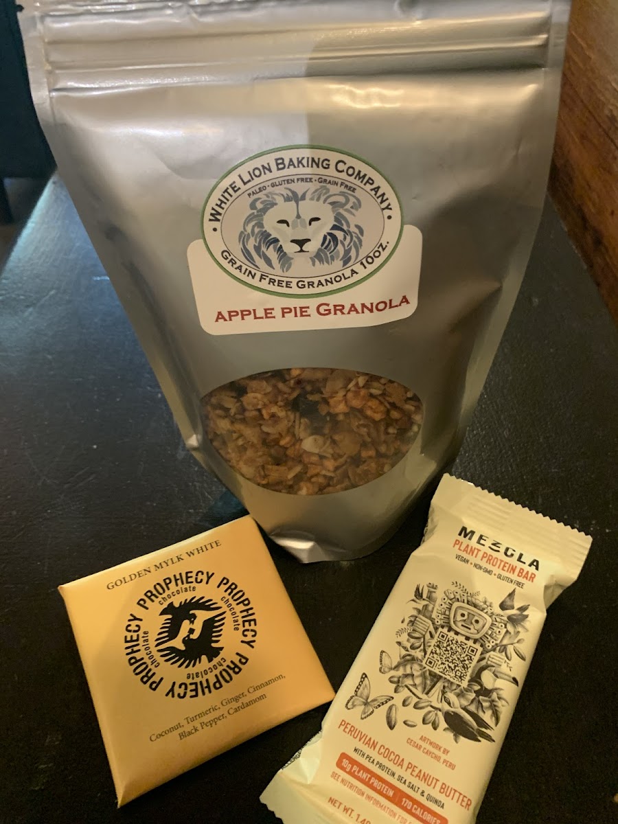 Some of the packaged GF options they have in late August 2022. The granola is fantastic, but pricey. $10 for the bag in the picture.