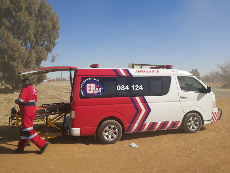 Paramedics attend to a scene where a boy, 10, was injured during a motorcyle accident at a motocross track in Sasolburg on Sunday.