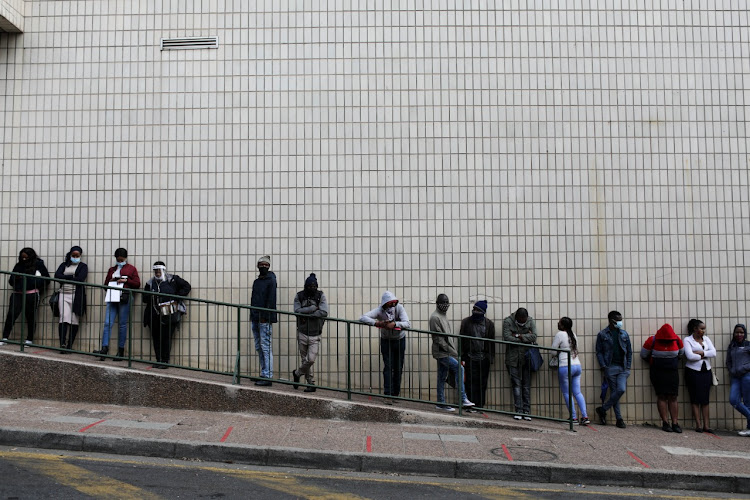 UIF applicants queue at the department of labour in Randburg to get financial relief during the Covid-19 pandemic. File image