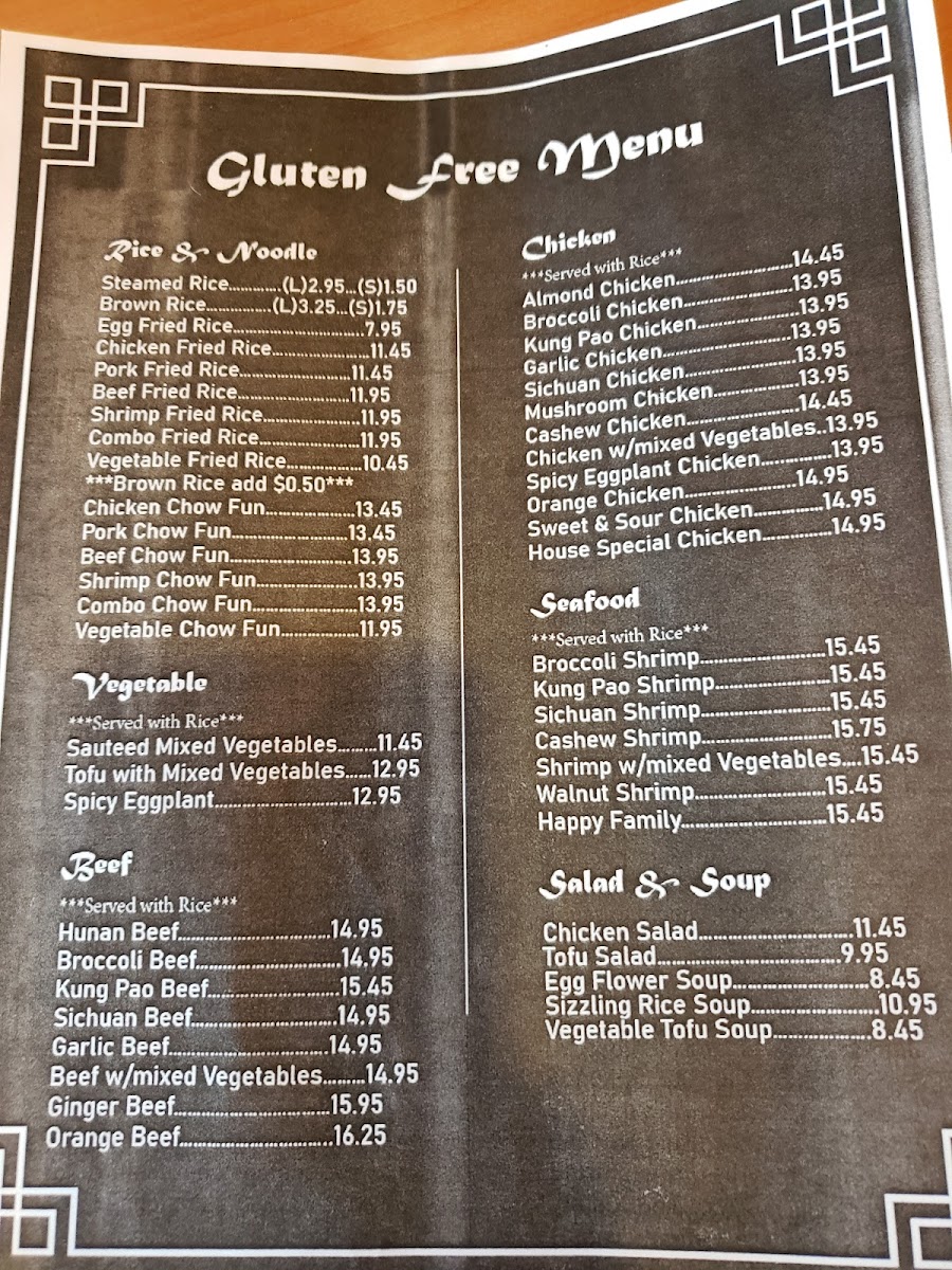 EMW China Bistro Express gluten-free menu