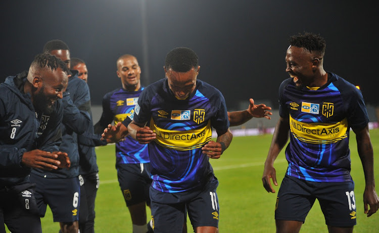 Cape Town City players, seen here celebrating Bradley Ralani's goal, are expected to fly to Johannesburg on Friday afternoon.