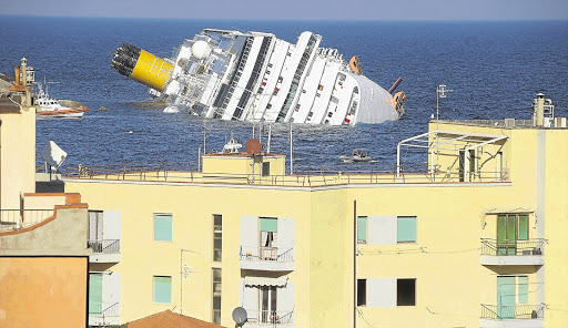 SHIP DOWN: The half-submerged Costa Concordia