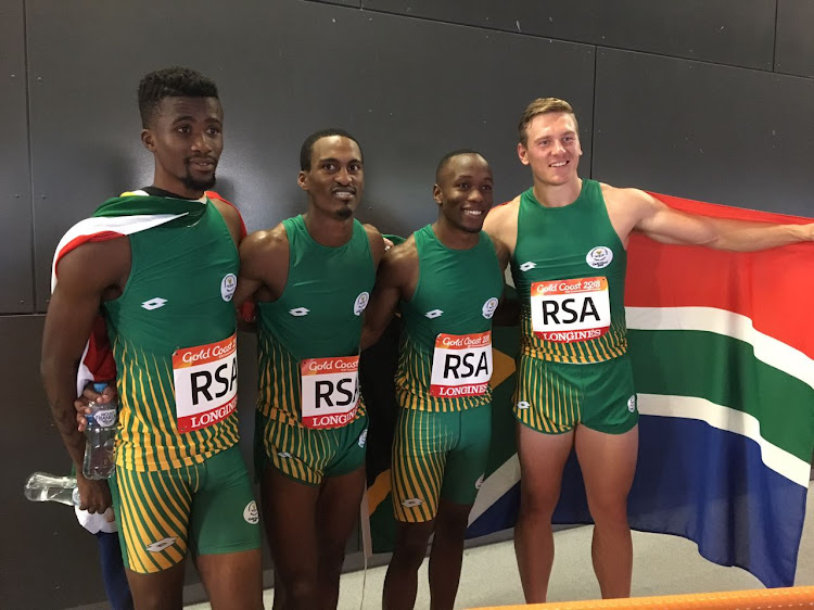 Anaso Jobodwana, Henricho Bruintjies, Akani Simbine and Emile Erasmus, the SA team which won a silver relay medal.