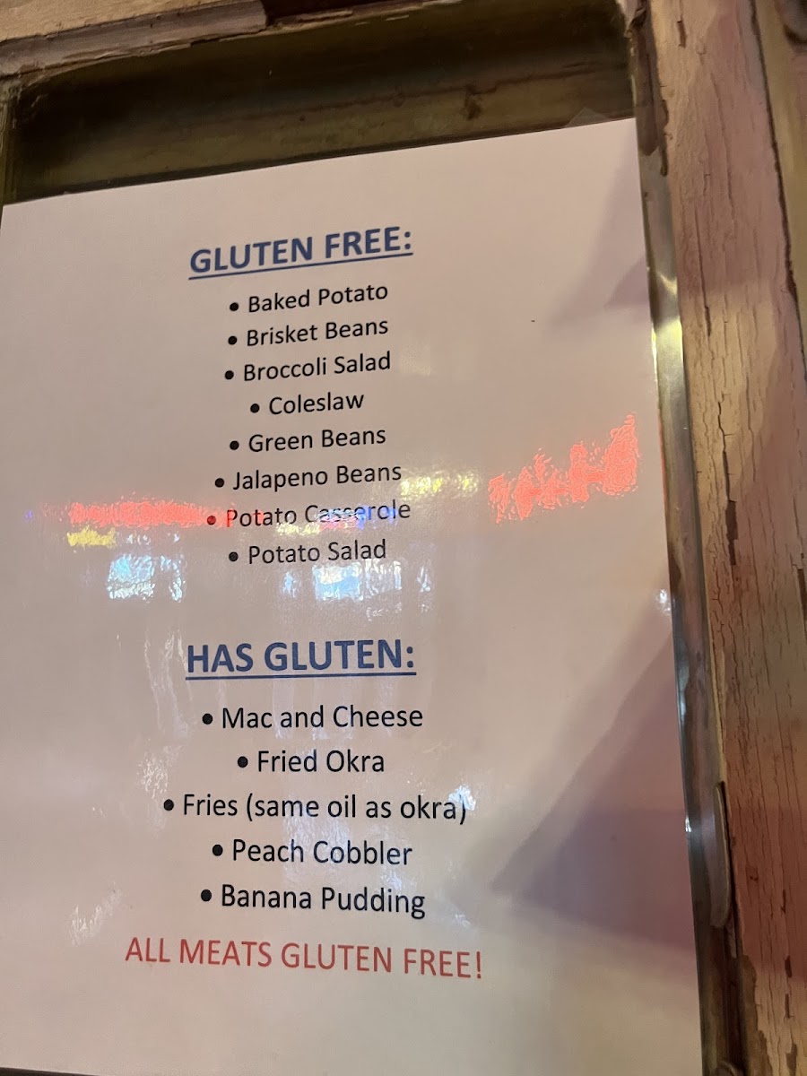 Hutchins BBQ gluten-free menu