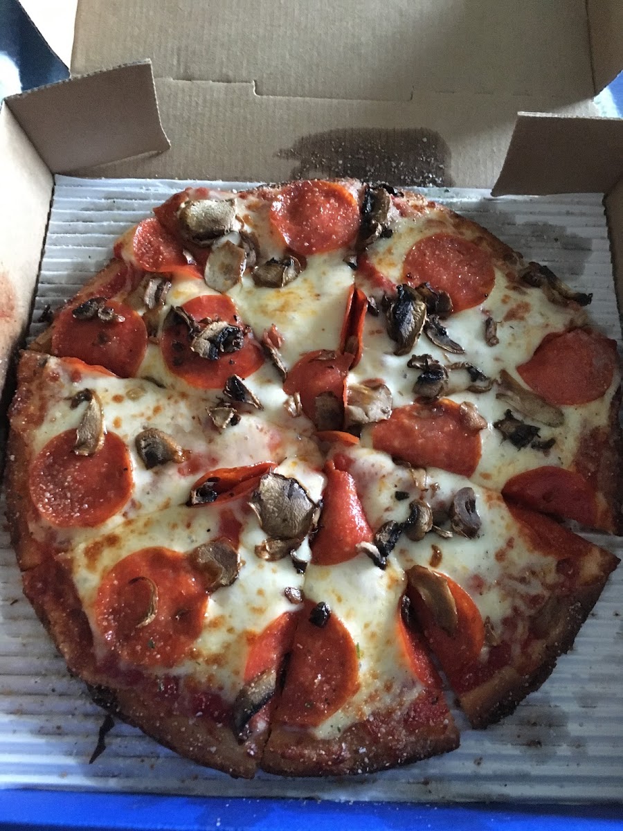 Gluten free pepperoni and mushrooms