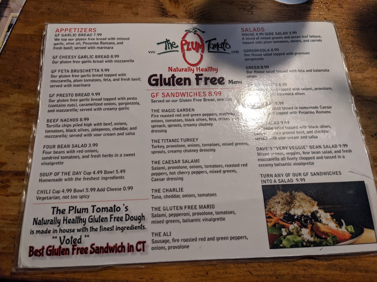 The Plum Tomato gluten-free menu