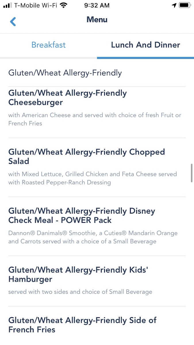 You can order food on the app and see all the gf options under the gluten/wheat allergy section. It's really nice not to have to explain gluten issues and just order from that section of the menu