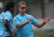 Sri Lankan coach Stuart Law has a chat with Dilhara Fernando of Sri Lanka during the Sri Lanka nets session at Lord's Cricket Ground on June 2, 2011 in London, England