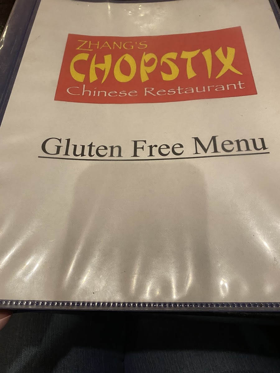 Zhangs Chopstix gluten-free menu