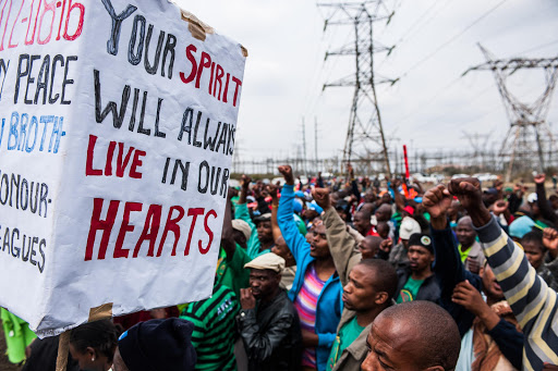 August 16, 2014. The 2 year anniversary of the Marikana massacre at the Lonmin Mine outside Rustenburg in the North West Province attracted thousands of people.