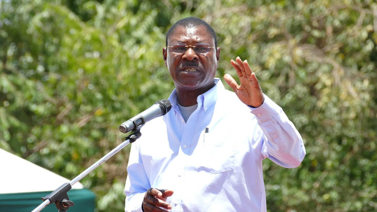 National Assembly speaker Moses Wetang'ula addressing mouners in Nzoia on March 16,2024.