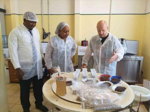 Kirinyaga Governor Anne Waiguru in the outskirts of Rome, Italy Where, she met Patrick Hoofer, the chairman of All Coffee Roasters in Italy and Francesco, July 12, 2018. /COURTESY