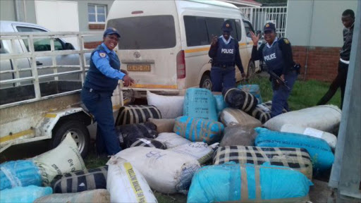 BUST: A team of police and traffic officers recovered a large stash of dagga worth around R240 000 stuffed inside 24 neatly-wrapped plastic bags in Dordrecht on Monday. Picture: SUPPLIED