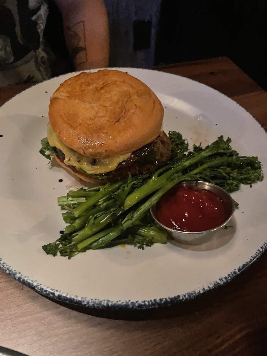 Foo Foo Burger (the fries are in a shared fryer, so we swapped them out for broccolini)