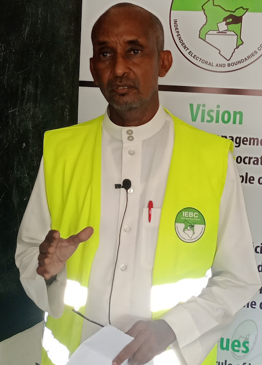 Garissa county IEBC Coordinator Hussein Gure speaking to the press last week. He remains optimistic that during the second round of voter registration they will meet their targets.