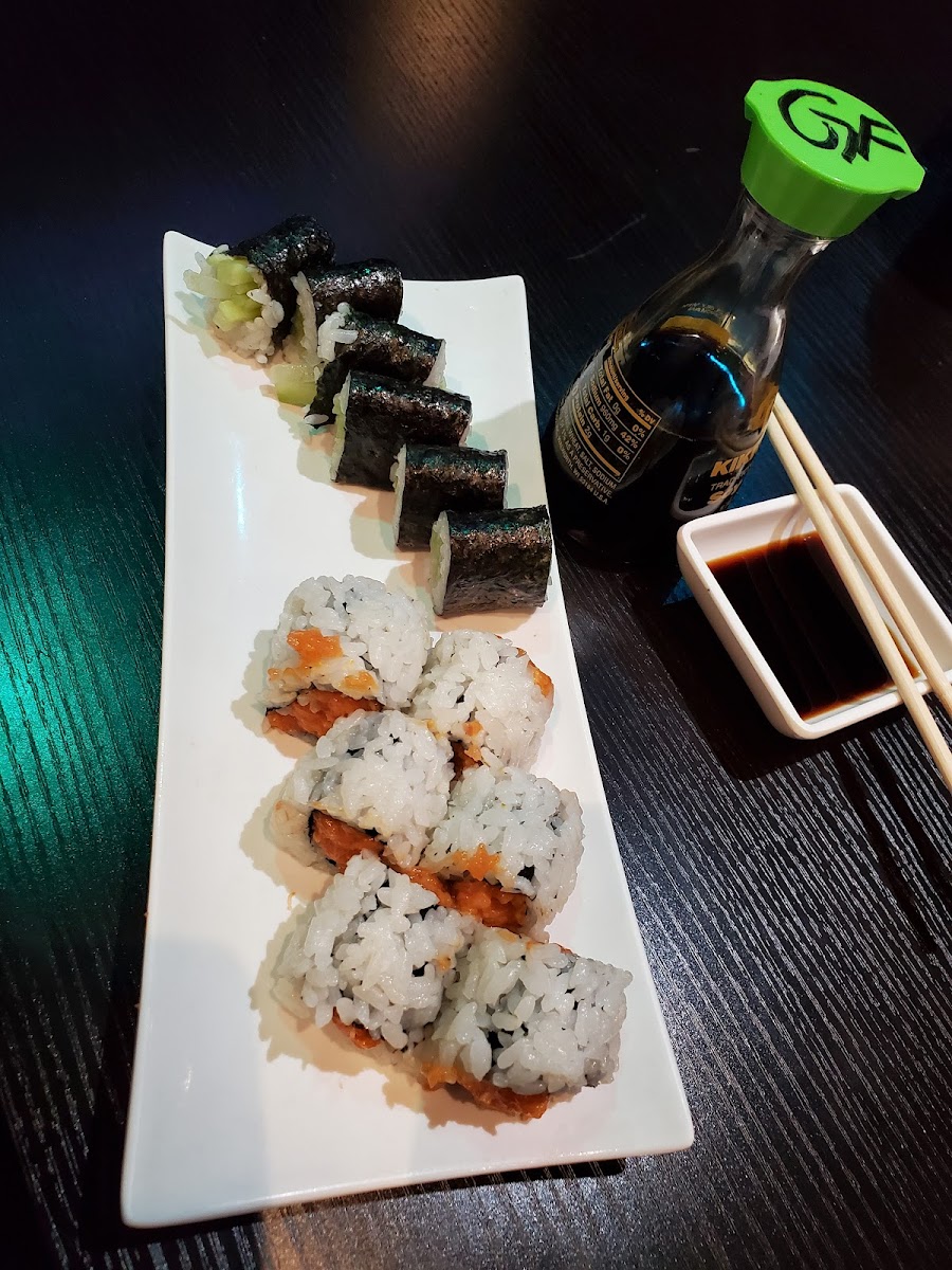 AYCE rolls - cucumber roll and spicy salmon