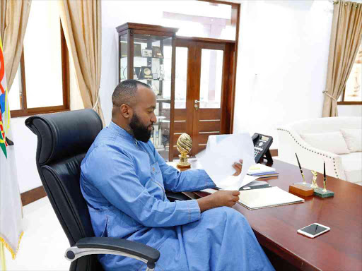 Mombasa Governor Hassan Joho at his office in this undated photo. / ERNEST CORNEL