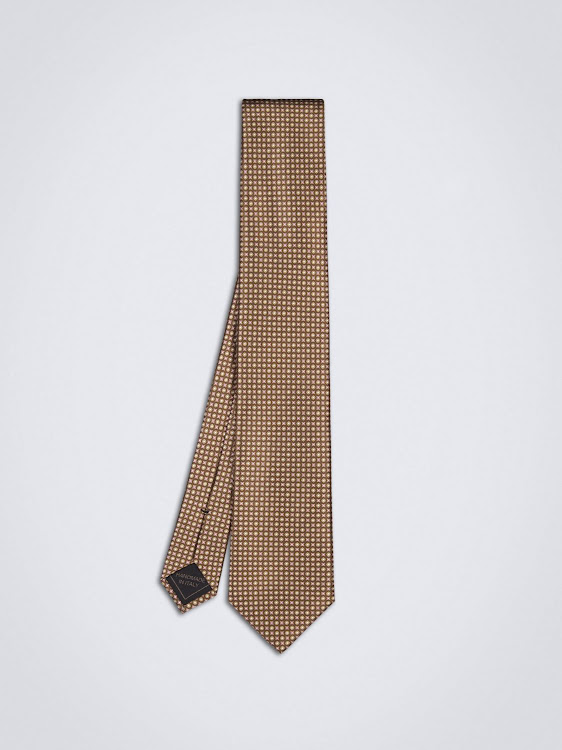 Part of the llight brown micro motif silk tie set by Brioni.