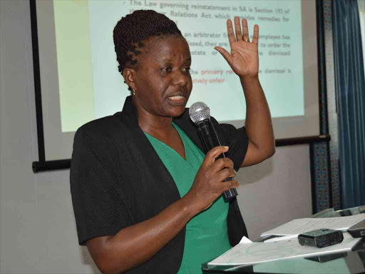 Lady justice Linet Ndolo addressing some of the judges during the judges conference at white sands hotel in Mombasa on Thursday. Photo ./ John Chesoli