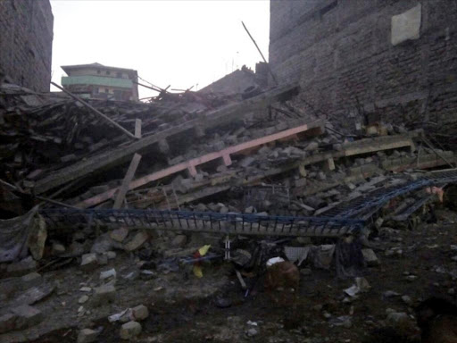 The debris of a building which collapsed in Kariobangi on Saturday, March 10, 2018. /FILE