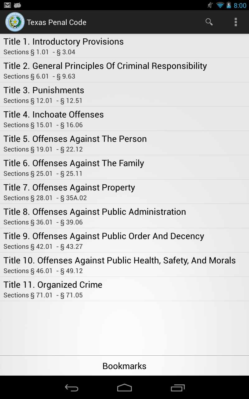 Android application 2016 TX Penal Code screenshort