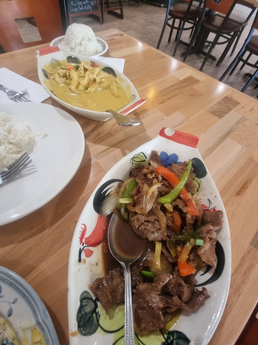 Mongolian beef and yellow curry