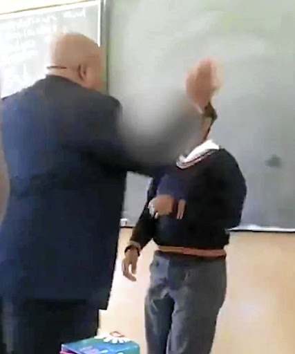 A principal at Bopedi Bapedi Secondary School slaps a pupil in the face.