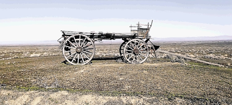 Relic of bygone times, an oxwagon at Tanqua Guesthouse in the Tankwa-Karoo National Park on the border of the Northern and Western Cape