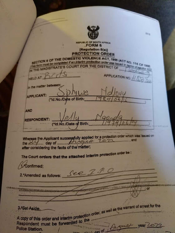 Sphiwe Ndlovu’s protection order.