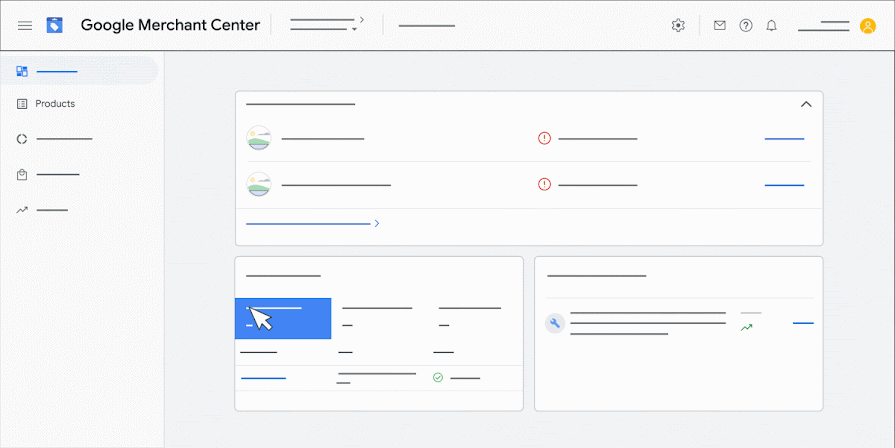This animation guides you through the steps of finding product-level issues with your campaign in Google Merchant Center.