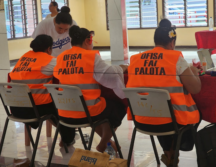 Election officials work on the day of the general elections, in Funafuti, Tuvalu January 26, 2024. Picture: Tuvalu Election Office/Handout via REUTERS