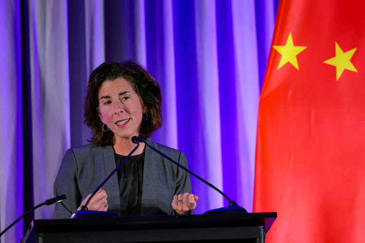 U.S. Secretary of Commerce Gina M. Raimondo speaks at the "Senior Chinese Leader Event" held by the National Committee on US-China Relations and the US-China Business Council on the sidelines of the Asia-Pacific Economic Cooperation (APEC) summit in San Francisco, California, U.S., November 15, 2023. REUTERS/CARLOS BARRIA
