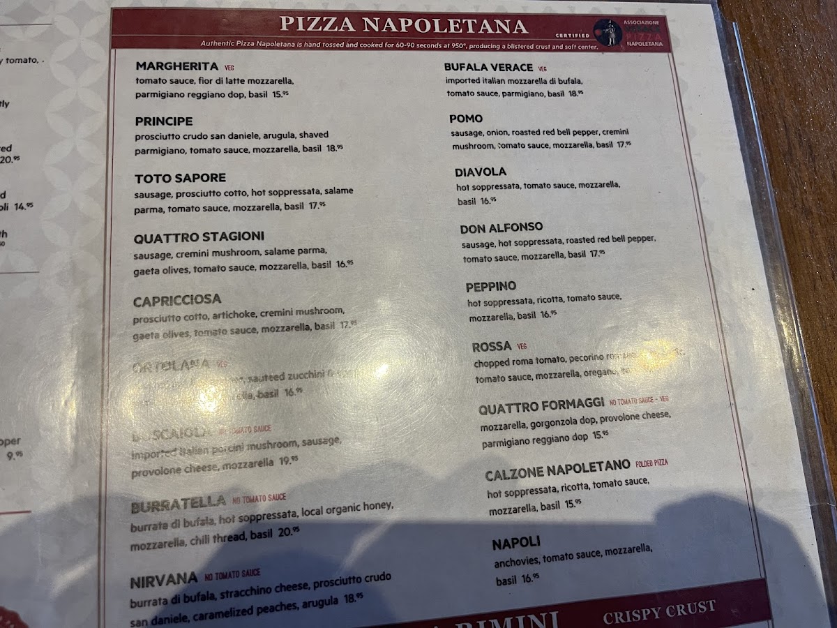 Pomo Pizzeria Napoletana gluten-free menu