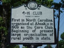 First in North Carolina, organized at Ahoskie in 1909 as the Corn Club. Beginning of present large organization of rural youth in state.Plaque via North Carolina Highway Historical Marker Program,...